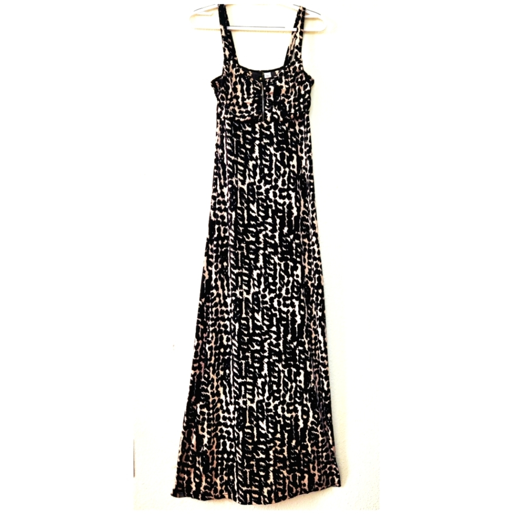 DIVIDED Stylish NWOT Black and Cream Leopard Print Maxi Dress Bodice Zip Size 8